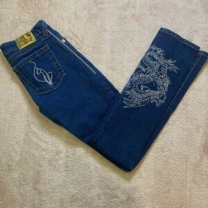 Baby Phat Blue Skinny Jeans with White Embroidery
